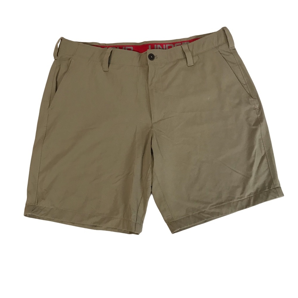 Under Armour Loose Flat Front Shorts Men’s Sz 40 Color Brown Heat gear Mid Rise